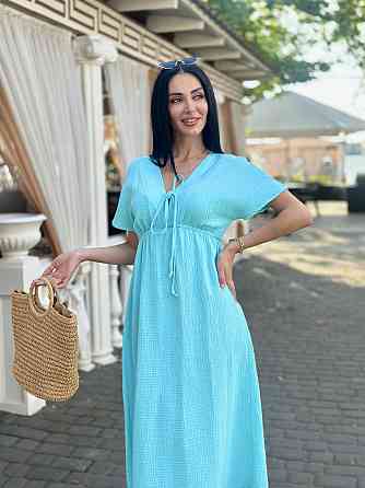Довга муслінова сукня "Lira" | Норма і батал Блакитний, 46-48 Київ
