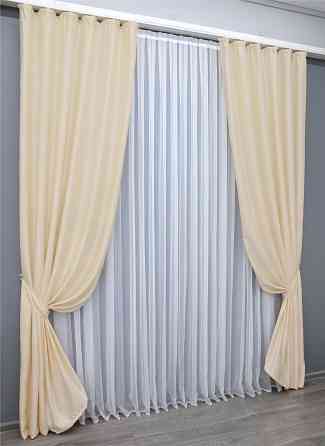 Комплект готових штор VR-Textil Льон Парма № 1350ш Бежевий 100х270 см 2 шт (31-575) Київ