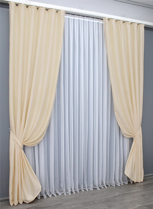 Комплект готових штор VR-Textil Льон Парма № 1350ш Бежевий 100х270 см 2 шт (31-575) Київ - фото 3