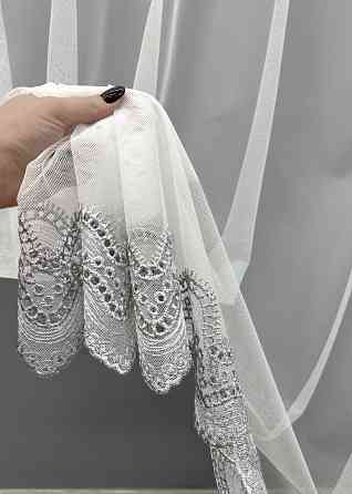 Тюль VR-Textil 1830т Грек-сетка с вышивкой и люрексом цвет Молочный с серым 300х270 см (42-0816) Киев