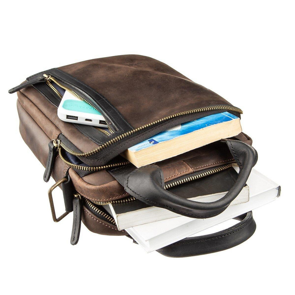 Сумка мужская SHVIGEL 11182 в винтажной коже в комбинации коричневого и черного цвета Киев - изображение 5