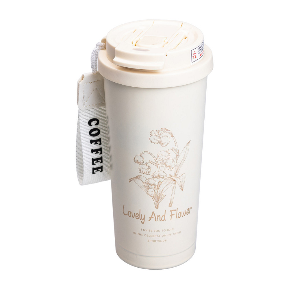 Термокружка Flower Style с ремешком 500 мл белая HP-14-52W Киев - изображение 1