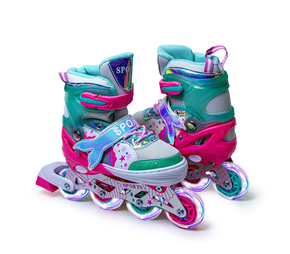 Детские раздвижные ролики Русалочка Scale Sports бирюзовые, размер 29-33. Все колеса светятся Одесса - изображение 1