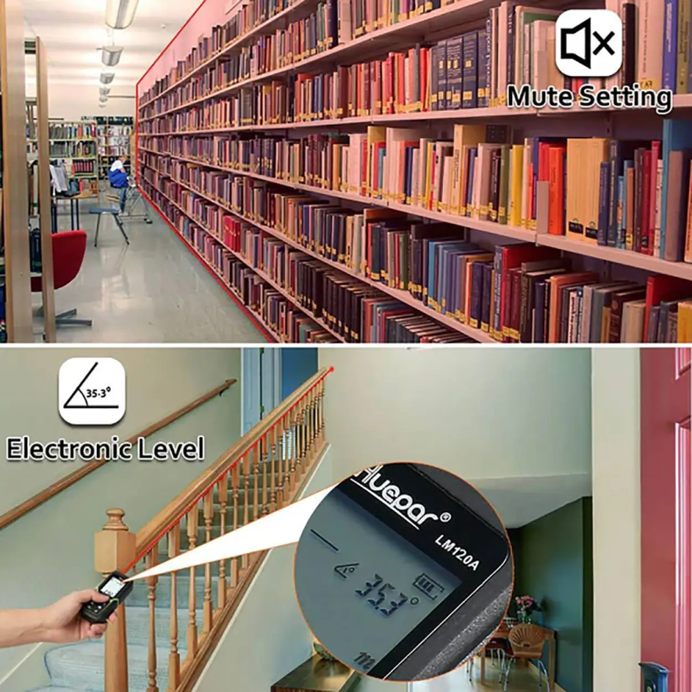 Далекомір-лазерна рулетка Huepar LM120A 120 м з акумулятором і електронним рівнем Київ - фото 9