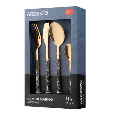 Набор столовых приборов Ardesto Gemini Marmo, 16 приборів, нержавіюча сталь, пластик, золотисто-чорний (AR1916MBS) Винница - изображение 6