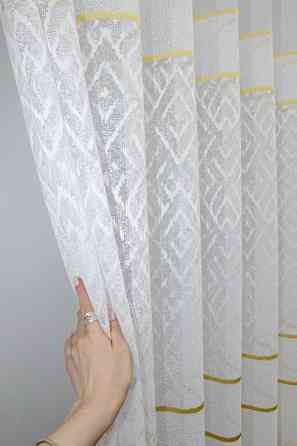 Тюль VR-Textil 1290т Жакард Білий з золотистим 500х250 см (42-0385) Київ