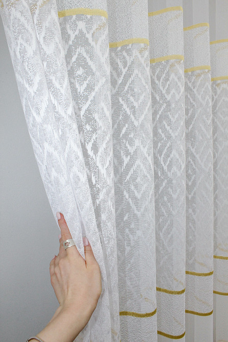 Тюль VR-Textil 1290т Жакард Білий з золотистим 500х250 см (42-0385) Київ - фото 4
