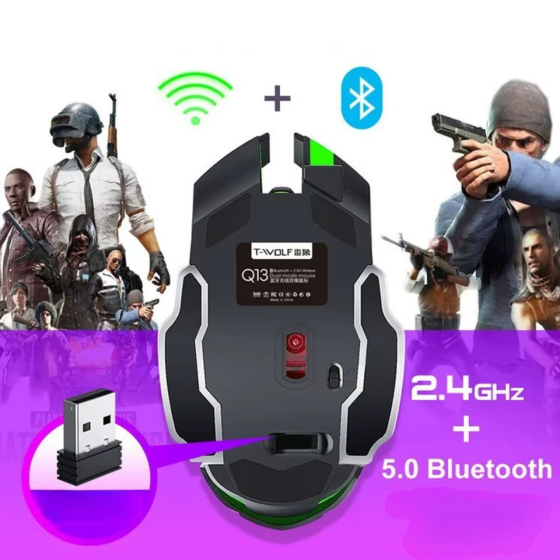 Мишка бездротова комп'ютерна, безшумна, оптична з RGB-підсвічуванням 2.4G+Bluetooth DPI 800/1000/1200 чорна Кам'янець-Подільський