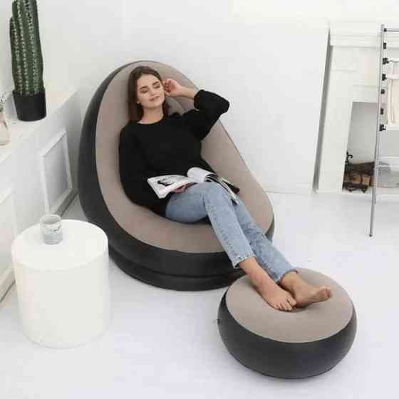Надувное кресло с пуфом для отдыха AIR SOFA велюровое SM-27 Львов