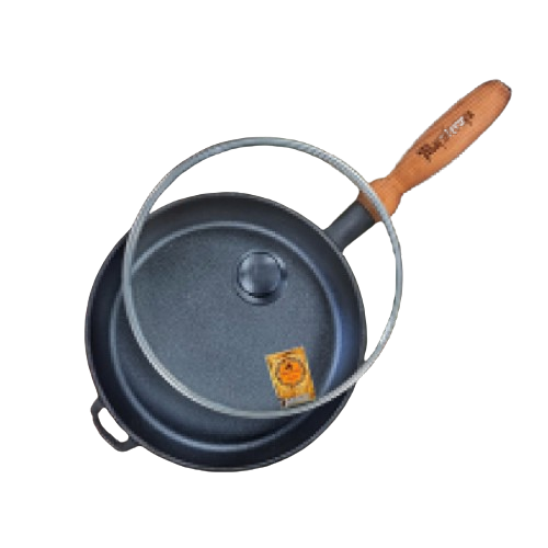 Сковорідка d24*4см скляна кришка з дерев'яною ручкою чавунна Т302С3 Майстерня Житомир - изображение 2