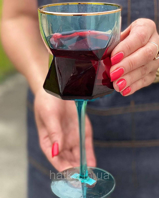 Келих "Блакитна Геометрія" 310 мл OLGS1002-1 блакитний із золотою облямівкою Київ - фото 1