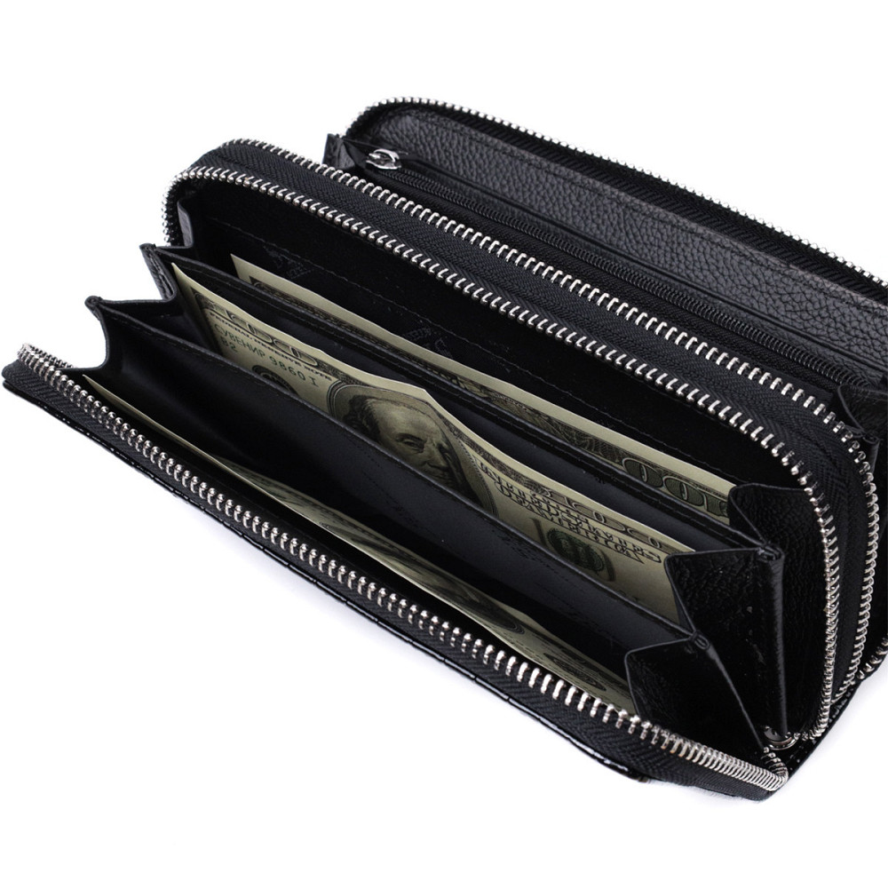 Стильный фактурный клатч на два отделения из лакированной натуральной кожи Черный (ST Leather) Киев - изображение 2