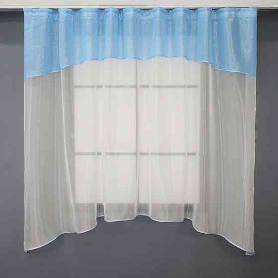 Гардина арка на кухню VR-Textil № 036к молочный с голубым 270х170 см (52-0651) Киев