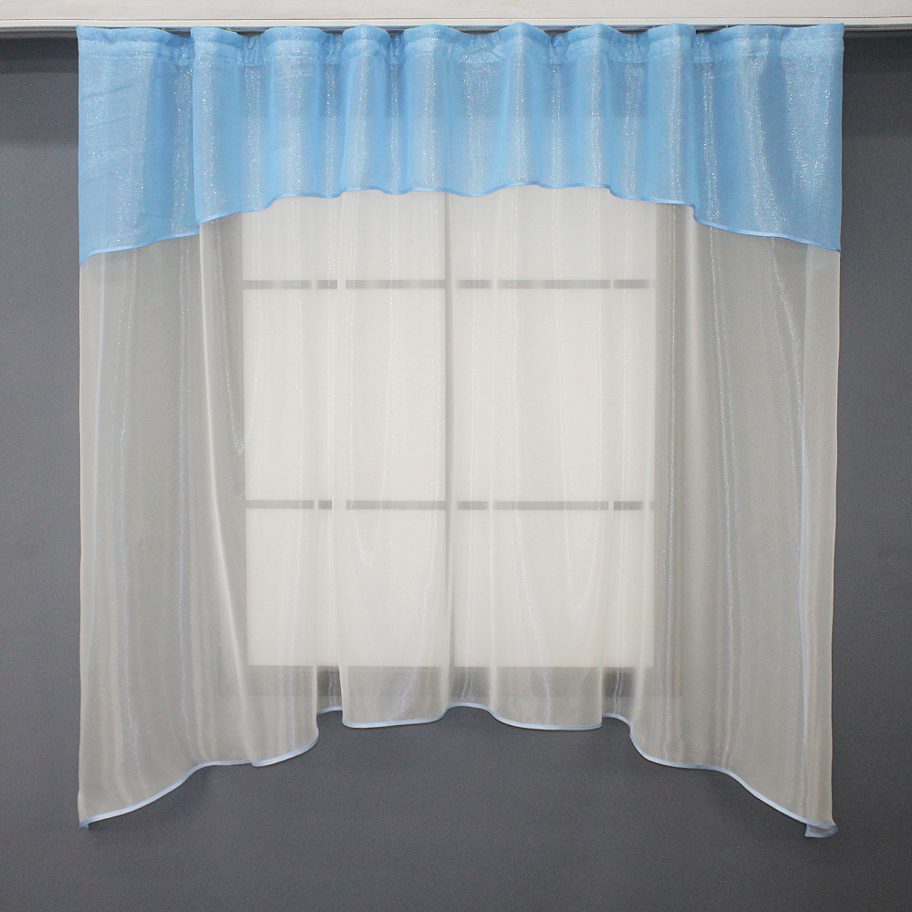 Гардина арка на кухню VR-Textil № 036к молочний із блакитним 270х170 см (52-0651) Київ - фото 1