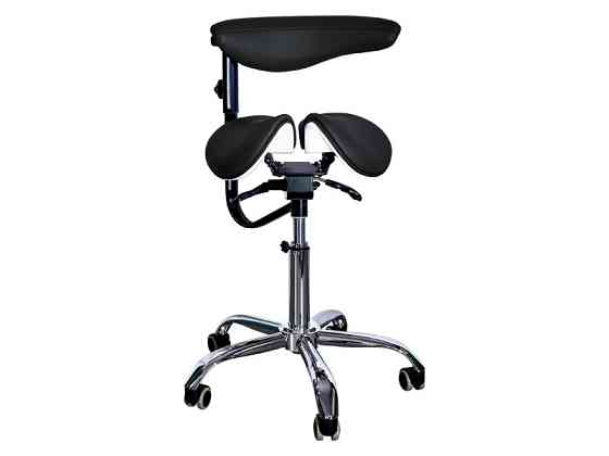 Стілець-сідло для майстра 8016-2, зі спинкою, роздільне сидіння, 3 регулювання Чорний Київ