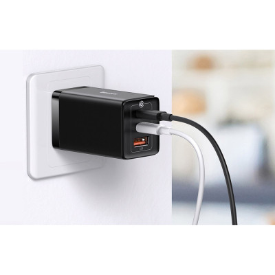 Зарядний пристрій Baseus 2xUSB-C 65W + 1xUSB GaN + cable USB-C to USB-C 100W 1.0m black (CCGP120201) Вінниця - фото 3
