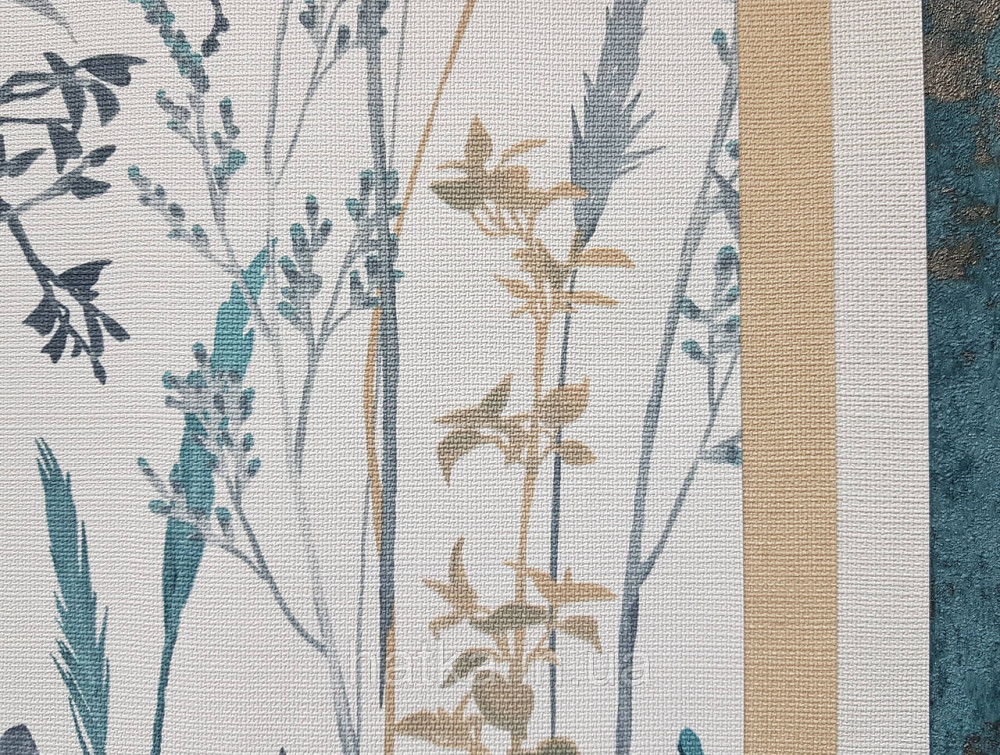 Винілові на флізелін Eristmann Casyal Chic 1.06x10 листя рослини бірюзові сірі на білому 10258-18 Київ - фото 4