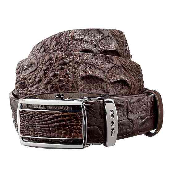 Ремінь-автомат CROCODILE LEATHER 18240 з натуральної шкіри крокодила Коричневий Київ
