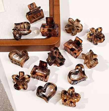 Набор мини крабиков для волос 10 шт, заколки крабики разных форм, матовые и прозрачные зажимы микс Киев