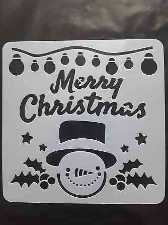 Новогодний трафарет на окна Merry Christmas 15 на 15 см серый Киев