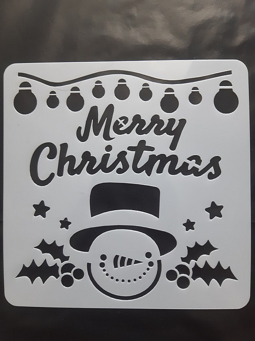 Новогодний трафарет на окна Merry Christmas 15 на 15 см серый Киев - изображение 1