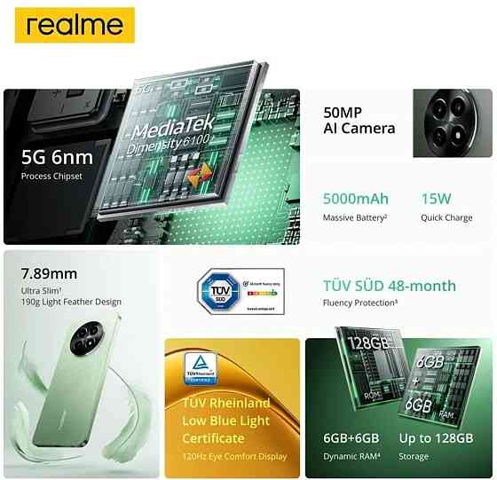 Телефон Realme 12X 5G 8/256Gb. Black NFC 120Hz. 5000mAh. Dimensity 6100 IP54 Київ