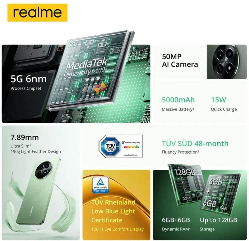 Телефон Realme 12X 5G 8/256Gb. Black NFC 120Hz. 5000mAh. Dimensity 6100 IP54 Киев - изображение 1