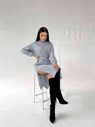 Жіноче стильне тепле плаття з розрізами турецька двостороння ангора люкс Сірий, 42/46 Одеса