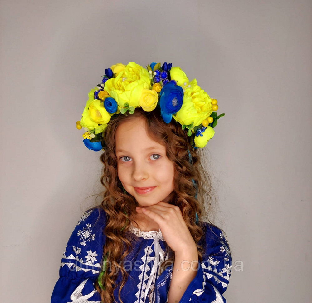 Ободок обруч з квітами "Піони великий жовто-синій" Кривий Ріг - фото 1