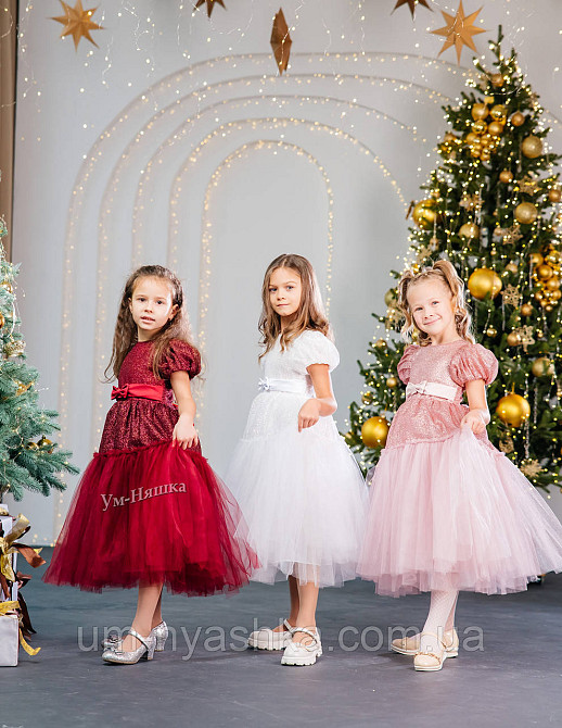 Святкова пишна бордова сукня для дівчинки з глітером Кривий Ріг - фото 5