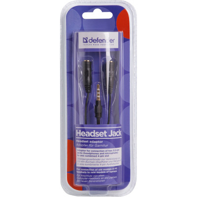 Переходник Jack 3.5mm M 4pin to 2 Jack 3.5mm F (Audio+MIC) Headset Jack Defender (63012) Винница - изображение 2