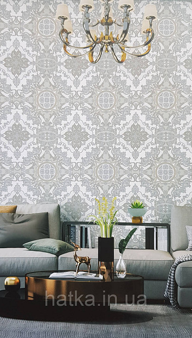 Шпалери вінілові на флізеліні AdaWall Seyyah 1.06х10 вензелю квіти фігури структурне золото срібло на білому Київ - фото 1