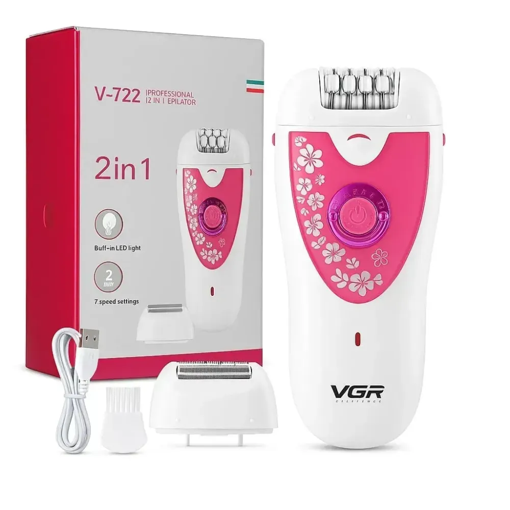 Эпилятор VGR V-722 аккумуляторный 2 скорости 32 пинцета с насадками / Беспроводной эпилятор Коломия - фото 1