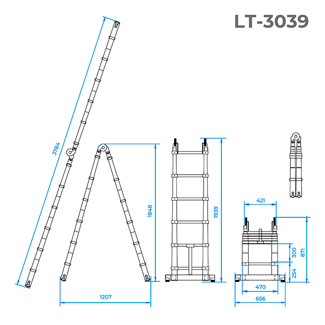 Драбина алюмінієва універсальна розкладна телескопічна, 12 сход., 3,85 м, 150 кг INTERTOOL LT-3039 Киев - изображение 5