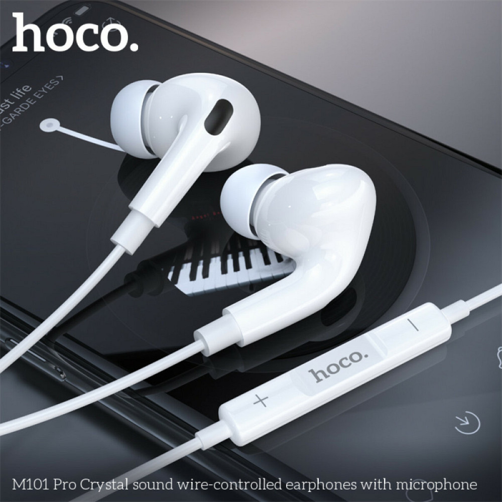 Навушники HOCO M101 Pro Crystal sound wire-controlled earphones with microphone White Київ - фото 2