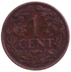 Монета 1 цент. 1918,25,27,28 год, Нидерланды. Полтава