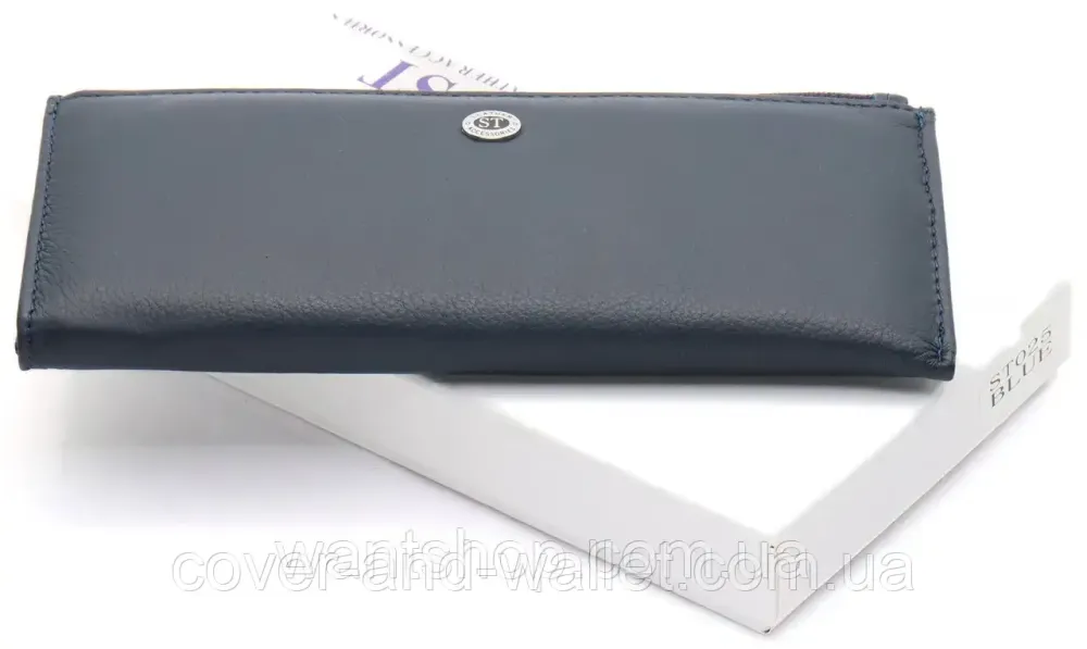 Тонкий шкіряний гаманець на блискавці ST Leather 025 Dark Blue Київ - фото 1