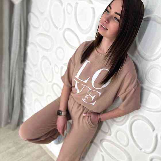 Літній костюм з широкими штанами "Love story" оптом | Распродажа модели Київ