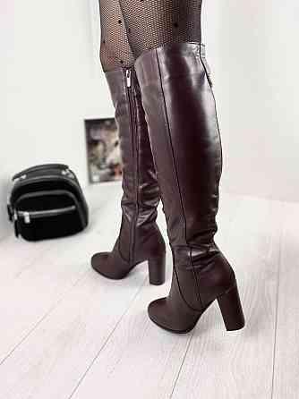 Nivelle Чоботи жіночі NIVELLE бордові натуральна шкіра высота 40см обхват 36-37см каблук 9.5см Коломыя