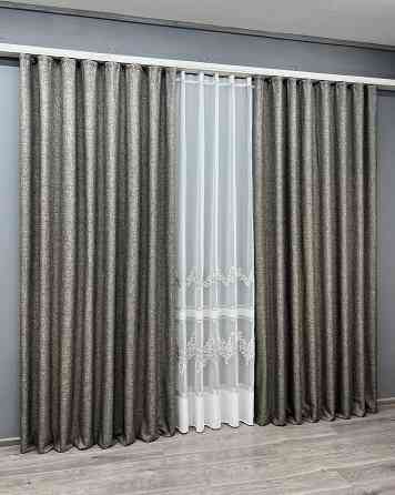 Комплект штор VR-Textil Лен ALORA-TON 150х270 2шт и Тюль 500х270 1871ш-1708т Серый с белым 71-203/4 Киев