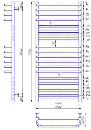 Полотенцесушитель водяной Mario INOX Гера-Люкс 1170х530/500 Киев