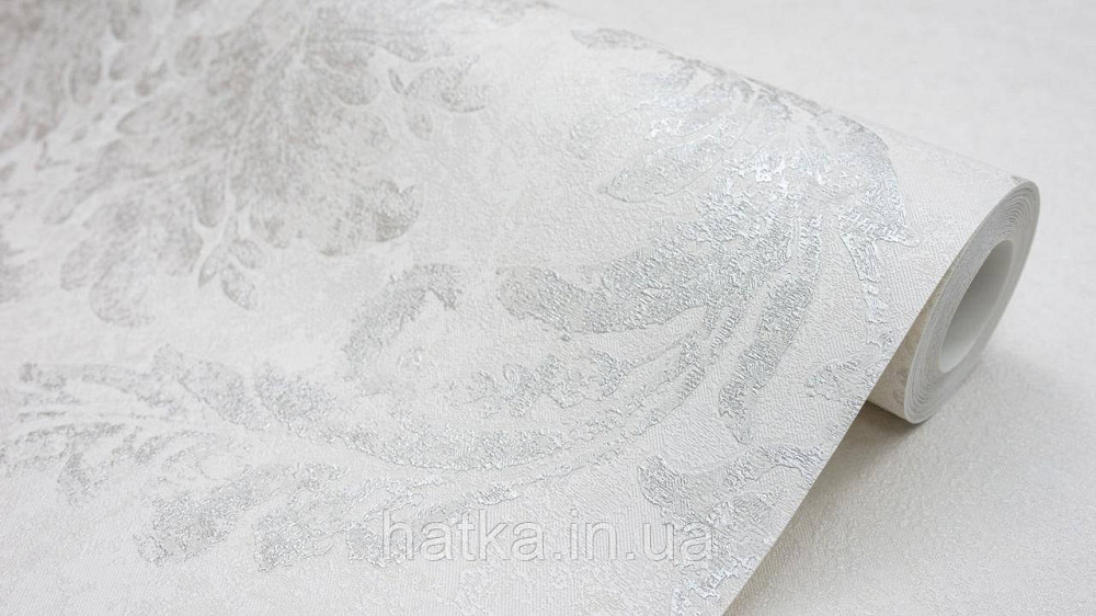 Шпалери метрові вінілові на флізеліні Sintra Classic класика вензель великі структурні сріблясті на білому 406601 Київ - фото 2