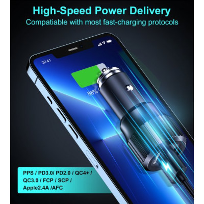 Зарядное устройство Choetech car USB-A/USB-C 63W QC3.0/PD/PPS black (TC0010-BK) Винница - изображение 7