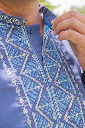 Вишиванка лляна, чоловіча, лен, колір джинс Київ