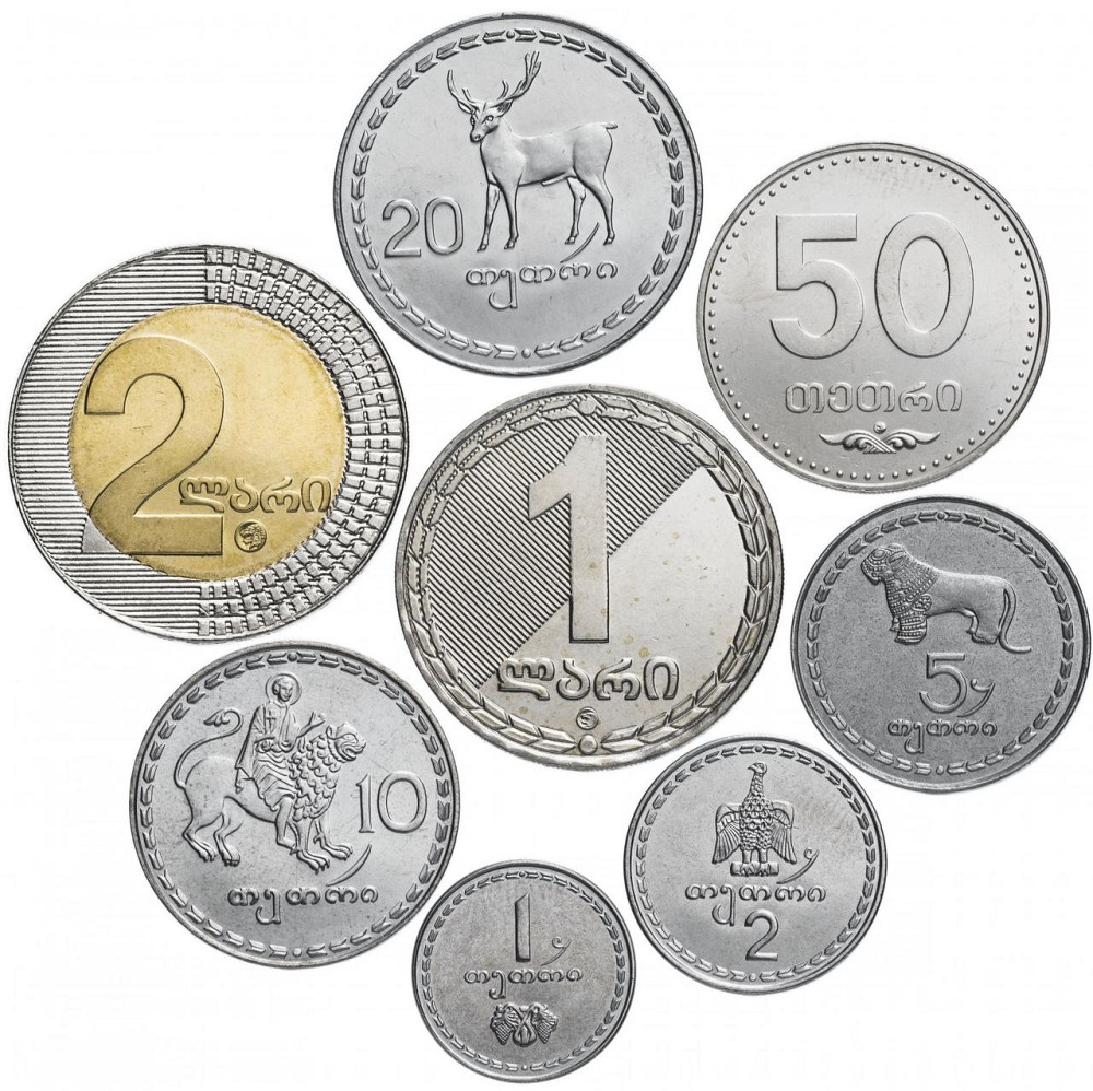 Набір 1993-2006, 1, 2, 5, 10, 50 тетрі, 1 і 2 ларі, 1993, Грузія Полтава - фото 1