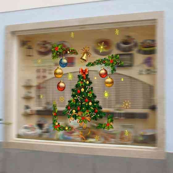 Наклейки на новий рік "Ялинка" - розмір стікера 50*70см, силікон Київ