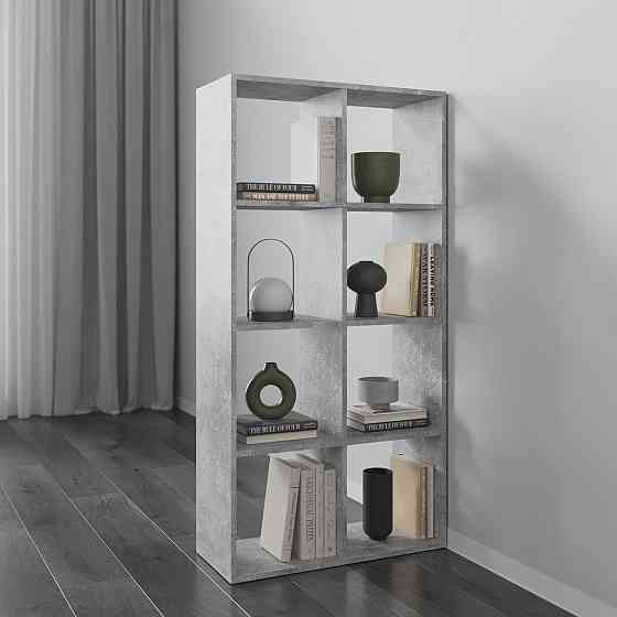 Стеллаж VAYS M-10 Бетон, книжная полка на 8 ячеек, ЛДСП, 72×29×143 см - для дома, офиса, детской или гостиной Львов