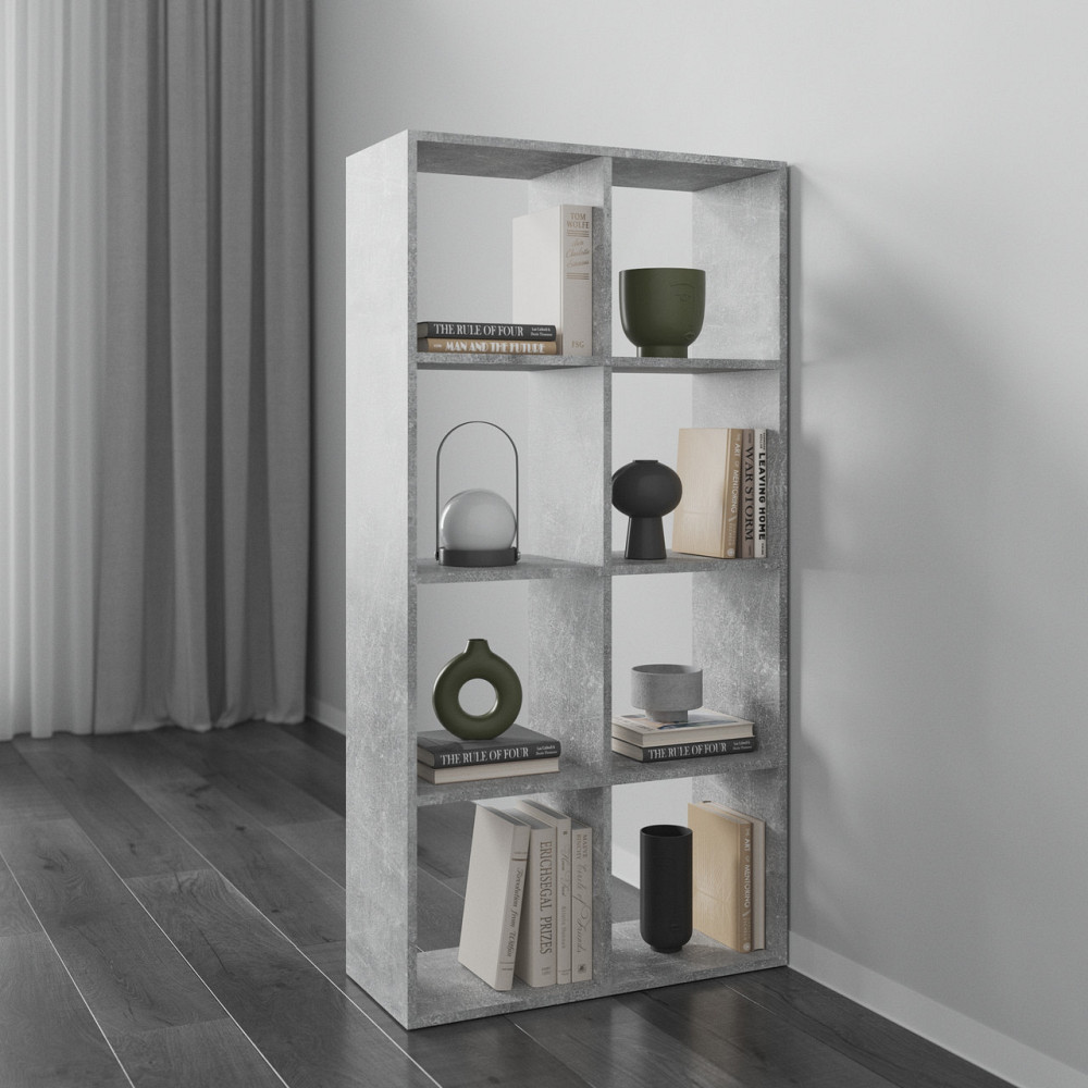 Стеллаж VAYS M-10 Бетон, книжная полка на 8 ячеек, ЛДСП, 72×29×143 см - для дома, офиса, детской или гостиной Львов - изображение 3