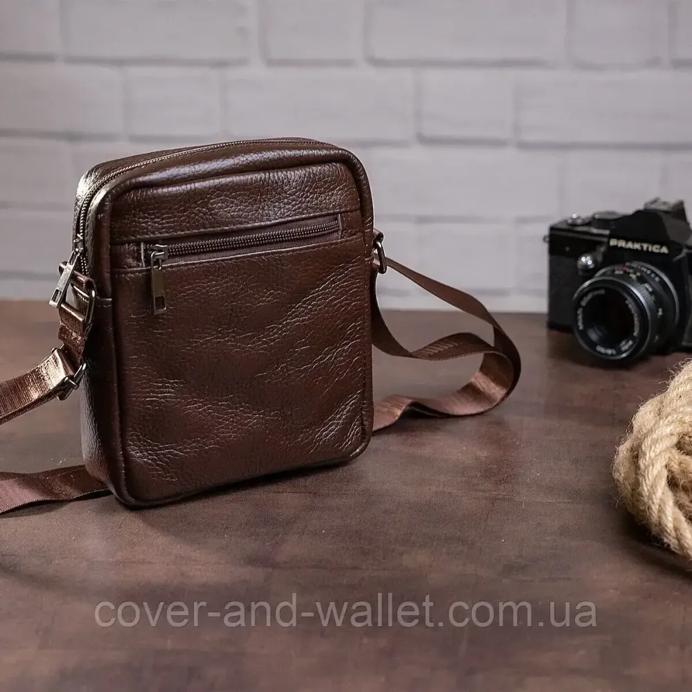 Компактна чоловіча шкіряна сумка через плече коричневого кольору VIntage Київ - фото 7