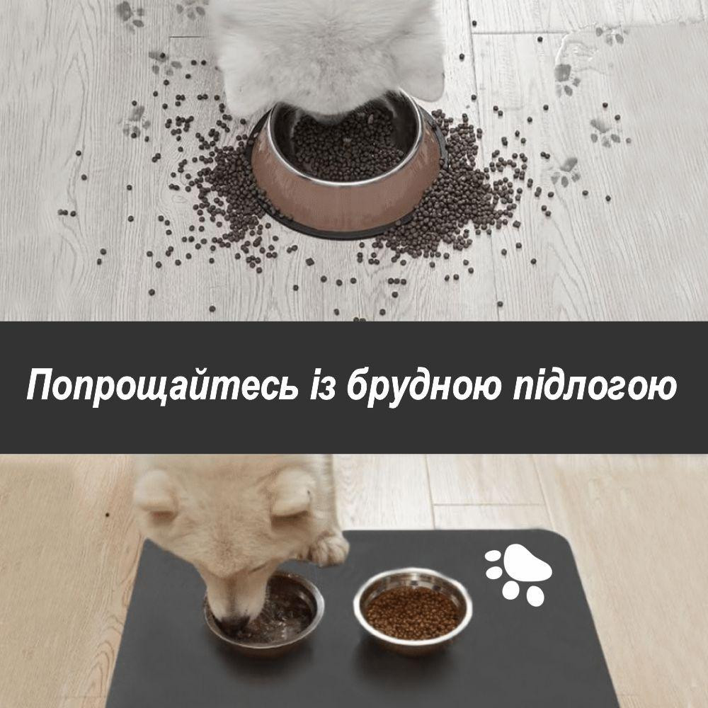 Антиковзний Поглинаючий Швидковисихаючий Килимок під миски для домашніх тварин Сліди 40 х 55 см Чорний Буча - фото 5